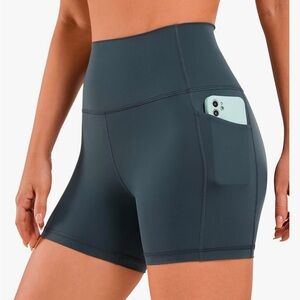 CRZ YOGA Women's Naked Feeling Biker Shorts 4'' High Waisted Shorts Side Pockets